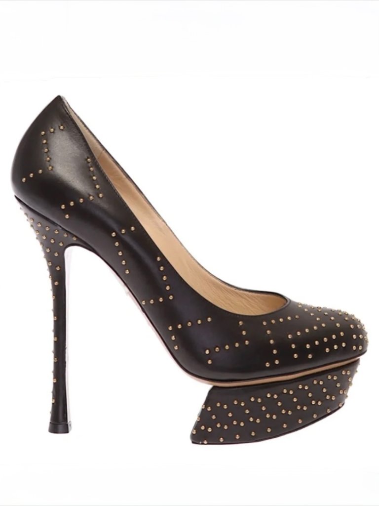 Nicholas Kirkwood Cassia Studded Leather Platform Pumps Heels Deep Brown
